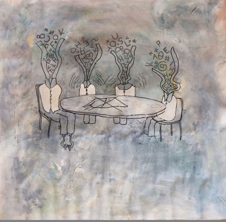 The visitors - 100 cm x 100cm acrylic, marker, graphit